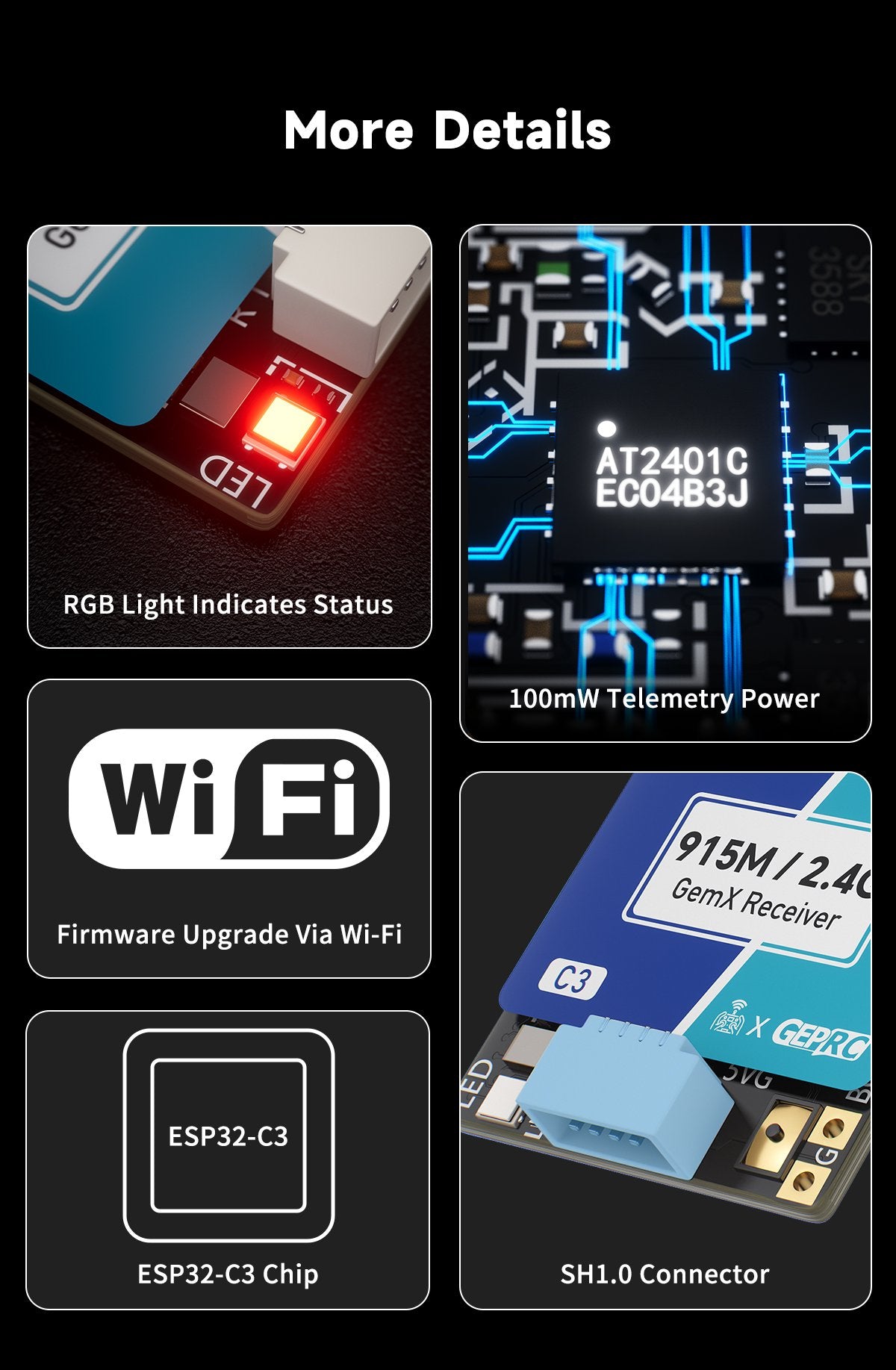 GEPRC C3 Gemini Xrossband ELRS Receiver (Dual-Band 915MHz/2.4GHz)