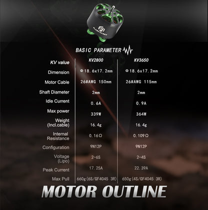 Flash A1408 Brushless Motor - 1.5mm Shaft (2800kV, 3650kV)