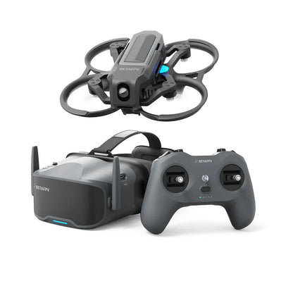 Black drone and controller set on a white background