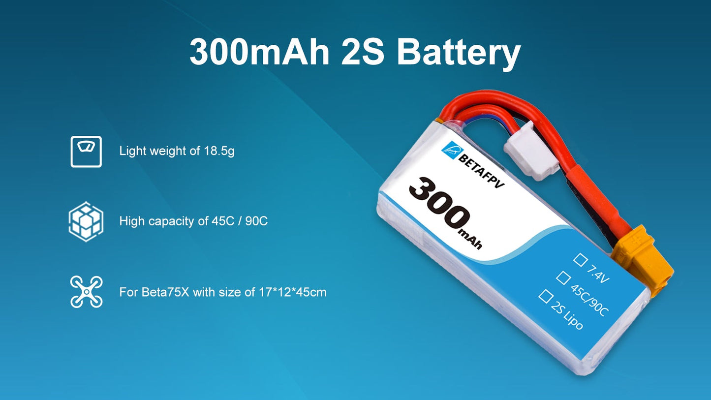BetaFPV 300mAh 2S 45C Lipo Battery (2pcs)