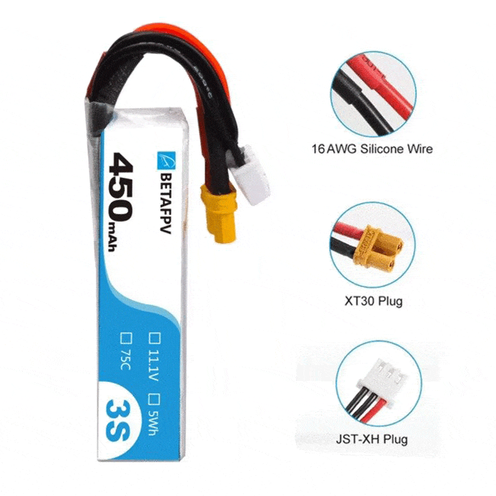 BetaFPV 450mAh 3S 75C Lipo Battery (2pcs)