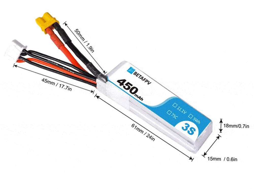 BetaFPV 450mAh 3S 75C Lipo Battery (2pcs)