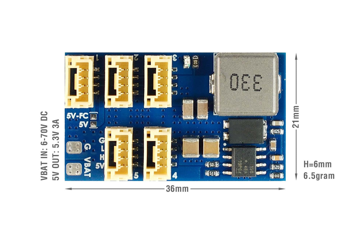 Matek CANPDB-3A 2S-16S Power Distribution Board with 5.3V BEC & 5-Port JST-GH CAN Hub