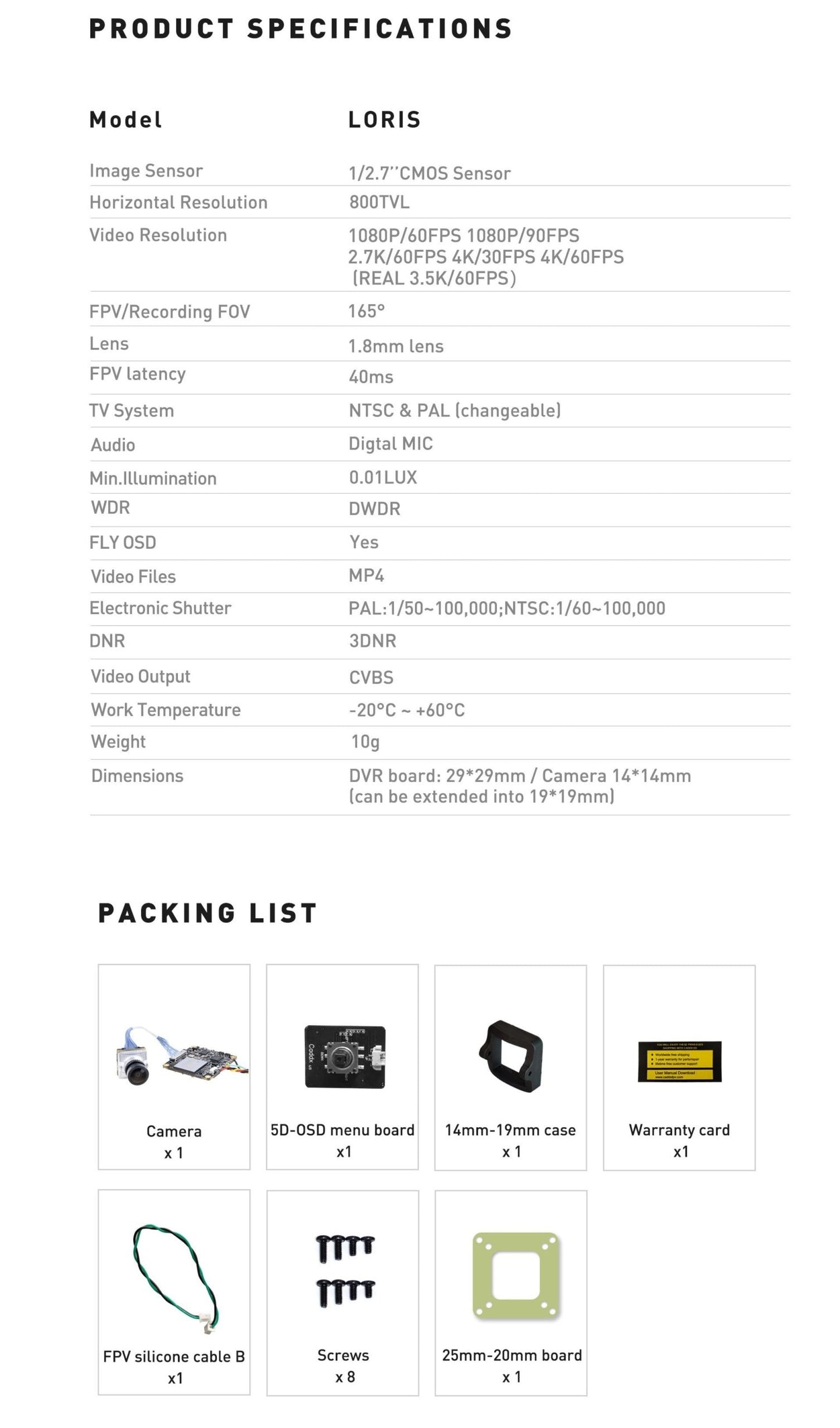 Caddx Loris  4K / 700TVL FPV Camera (Black)
