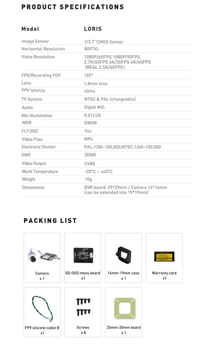 Caddx Loris  4K / 700TVL FPV Camera (Black)