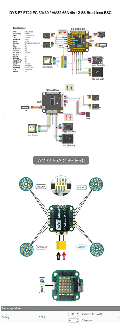 DYS F7 Stack F722 FC 65A 8S AM32 30x30