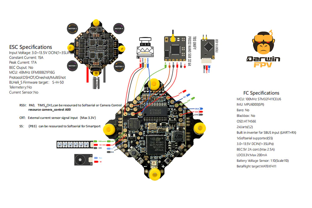 DarwinFPV Darwin 15A 1-3S F411 Ultralight/Whoop AIO