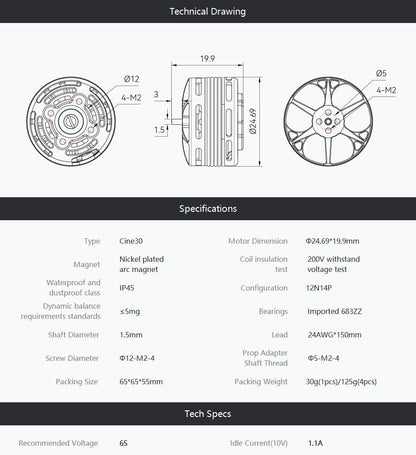 T-motor Cine30 Combo 6S 3" FPV Motors (4pc)
