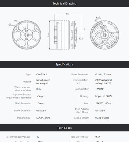 Cine25 Combo 4S 2.5" FPV Motors (4pc)