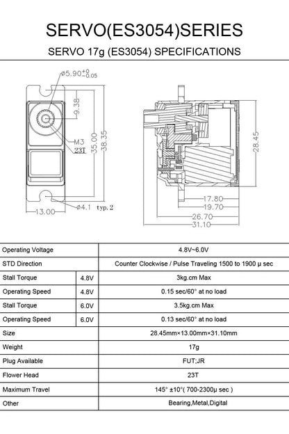 Emax ES3054 17g 3.5kg 0.13sec Metal Gear Digital Servo