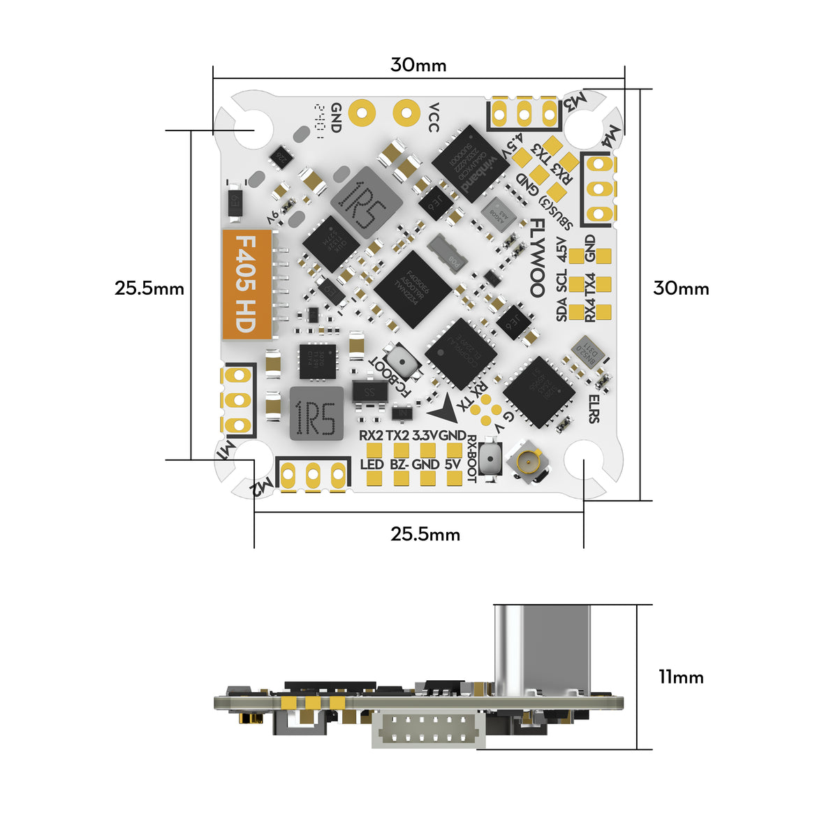 Flywoo Goku F405 HD 1-2S 12A ELRS V2 AIO Flight Controller (BMI270) 25.5x25.5
