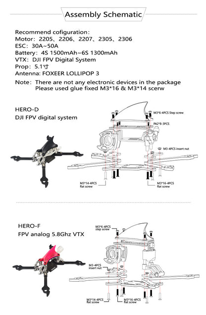 FPVracer Hero 5 FPV Quadcopter Frame (Hero-D, Hero-F)