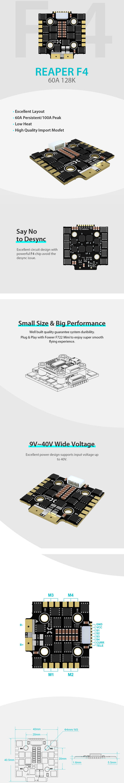Foxeer Reaper F4 128K 65A 4in1 ESC (3-8S 30x30 BL32)
