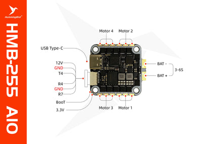Hummingbird 255 AIO Flight Controller AT32F435 AM32 50A 3-6S