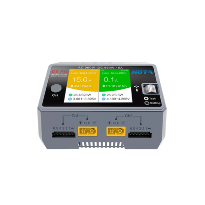 HOTA D6 Pro Dual Charger 1-6S AC200W/DC650W 15A w/ wireless cellphone charging