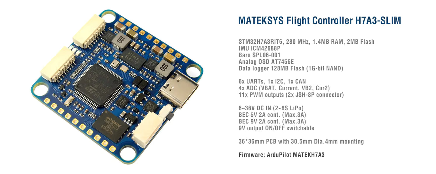 Matek MATEKSYS H7A3-SLIM Flight Controller - 2-8S STM32H7