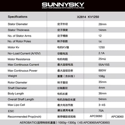 SunnySky X2814 1100KV V3 Brushless Motor
