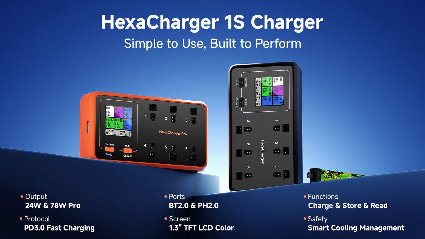 BETAFPV HexaCharger: 6-Port 1S LiPo Charger (BT2.0/PH2.0)