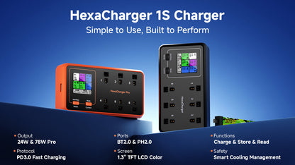 BETAFPV HexaCharger: 6-Port 1S LiPo Charger (BT2.0/PH2.0)