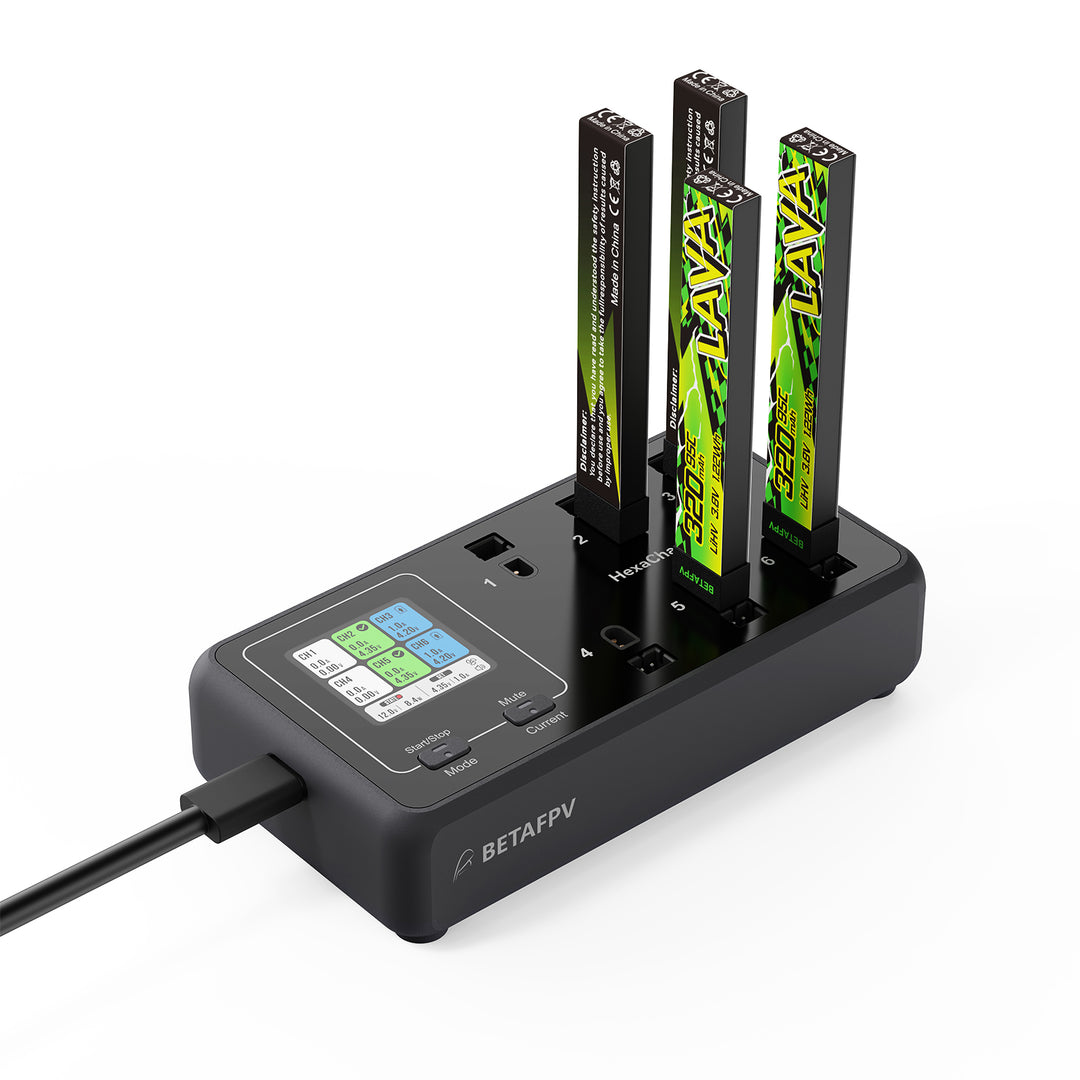 BETAFPV HexaCharger: 6-Port 1S LiPo Charger (BT2.0/PH2.0)