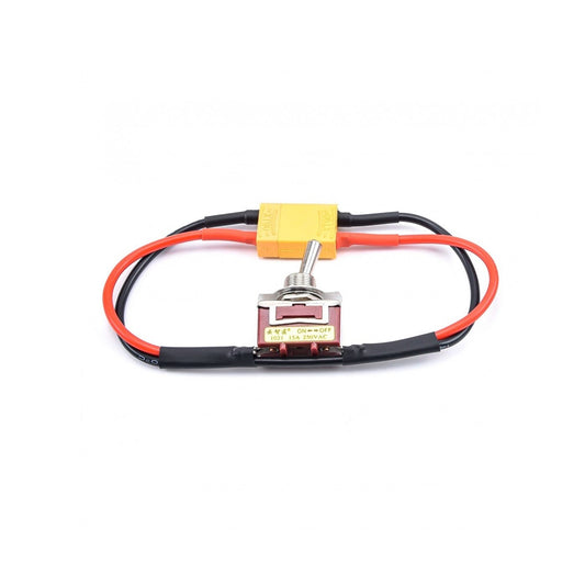 Toggle switch with red and black wires on a white background