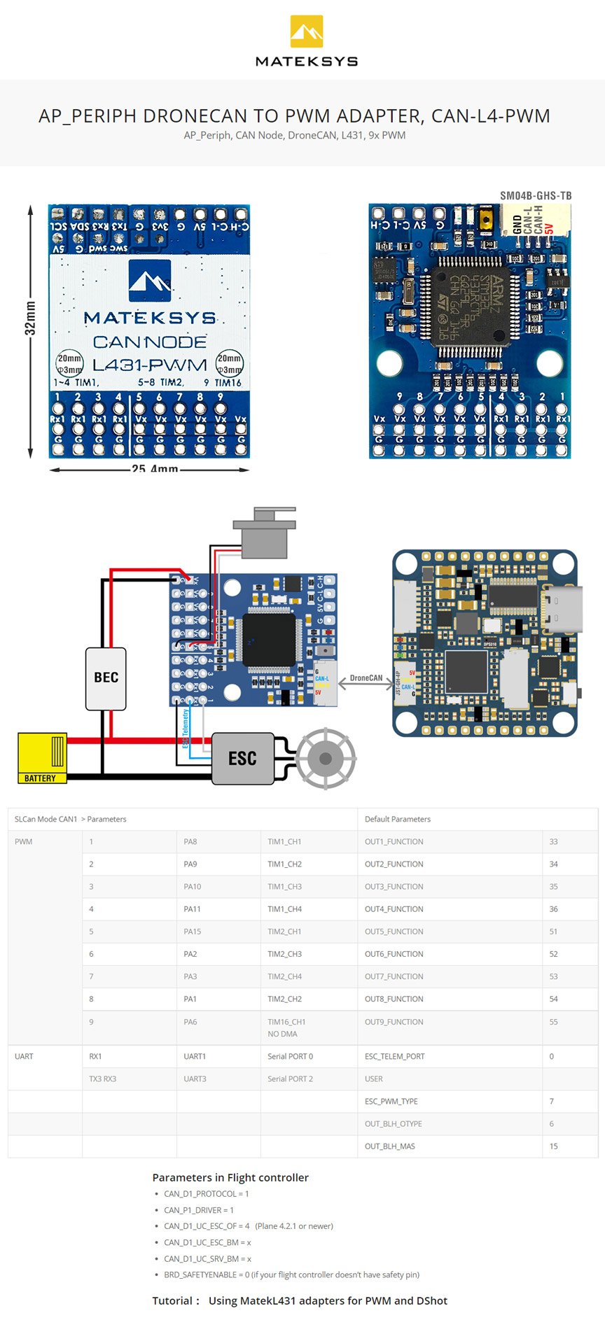 Matek AP_Periph DroneCAN to PWM Adapter - CAN-L4-PWM
