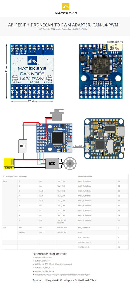Matek AP_Periph DroneCAN to PWM Adapter - CAN-L4-PWM