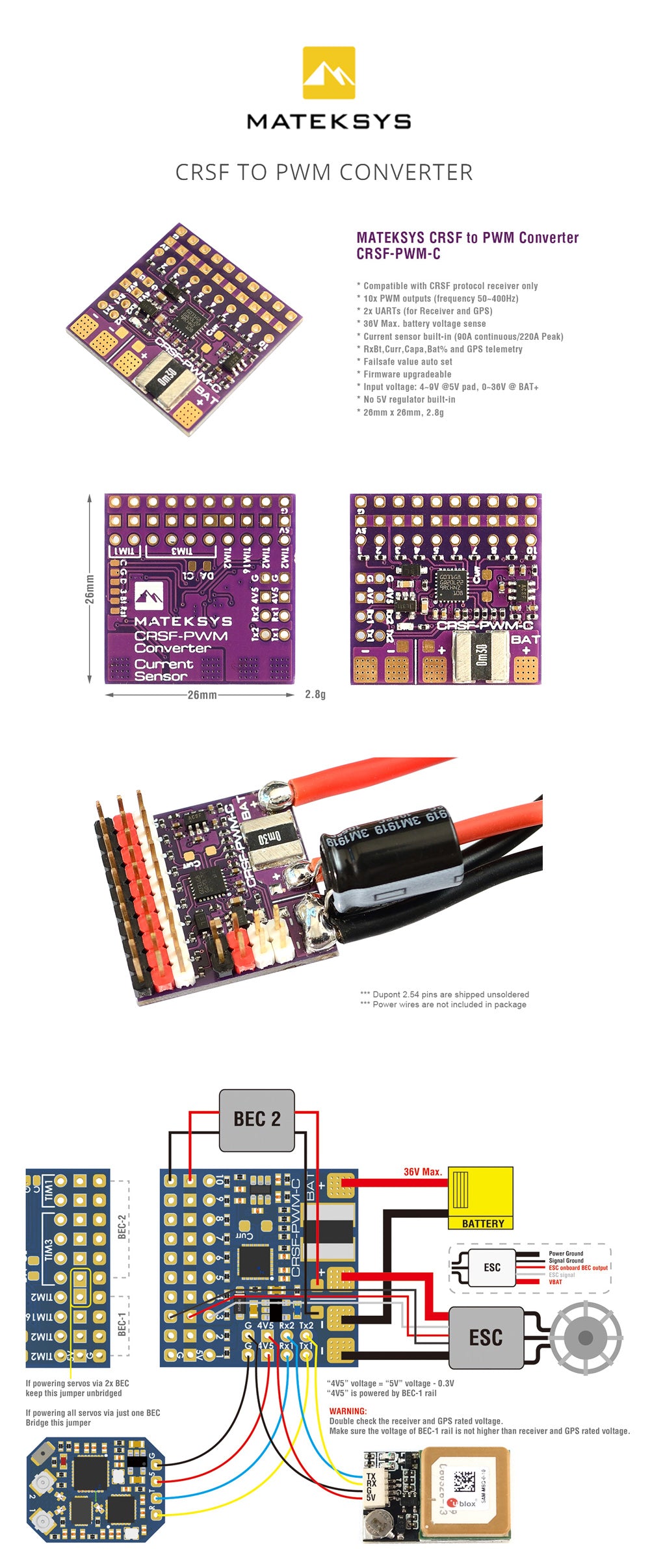 MATEKSYS Crossfire to PWM Converter - CRSF PWM C