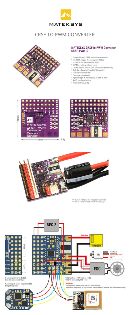 MATEKSYS Crossfire to PWM Converter - CRSF PWM C