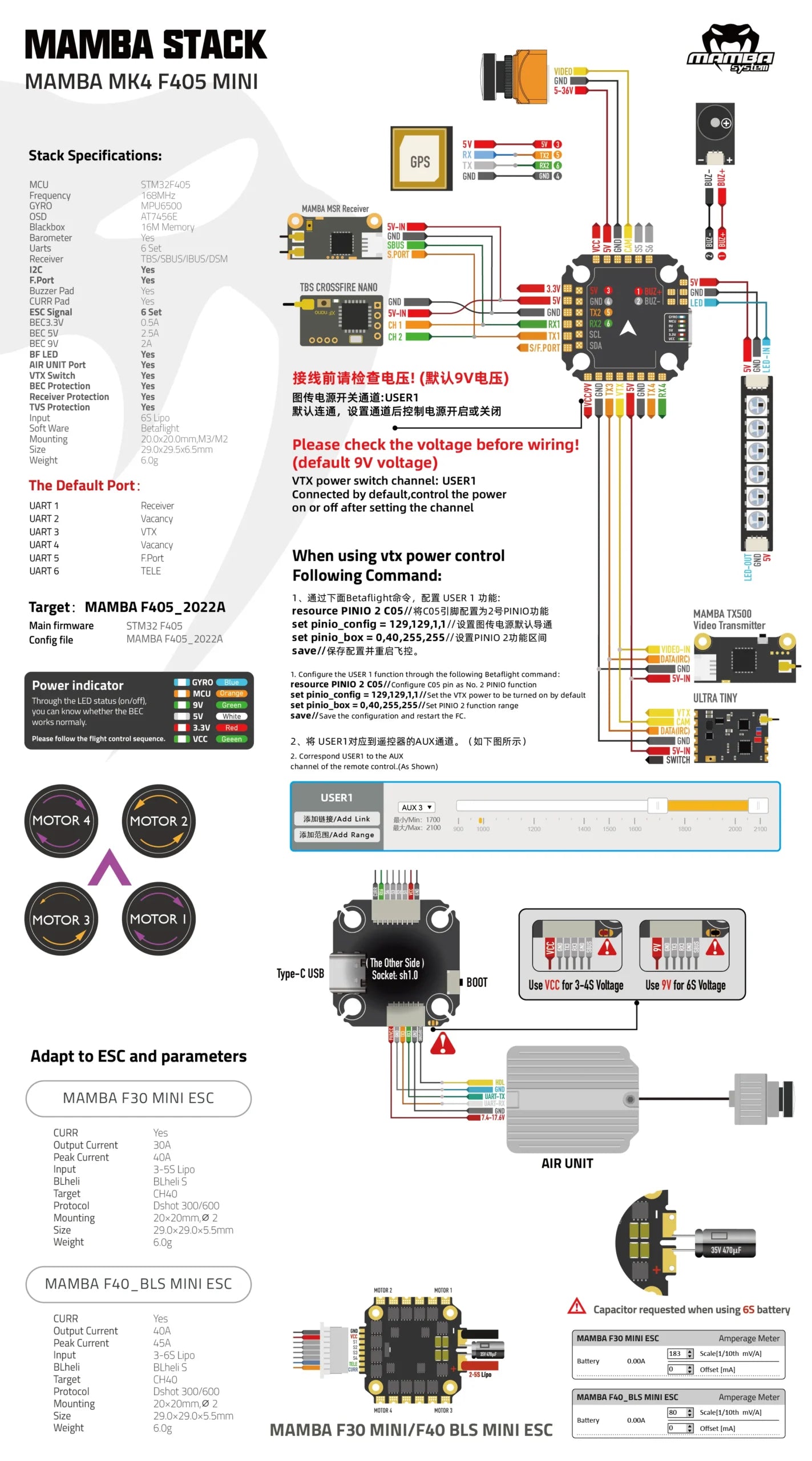 Mamba Stack Basic F405 Mini MK4 Stack 40A 6S 8Bit