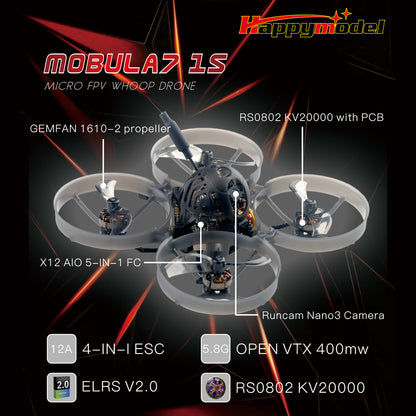 Happymodel Mobula7 1S ELRS 75mm BNF Brushless Whoop (2.4Ghz)