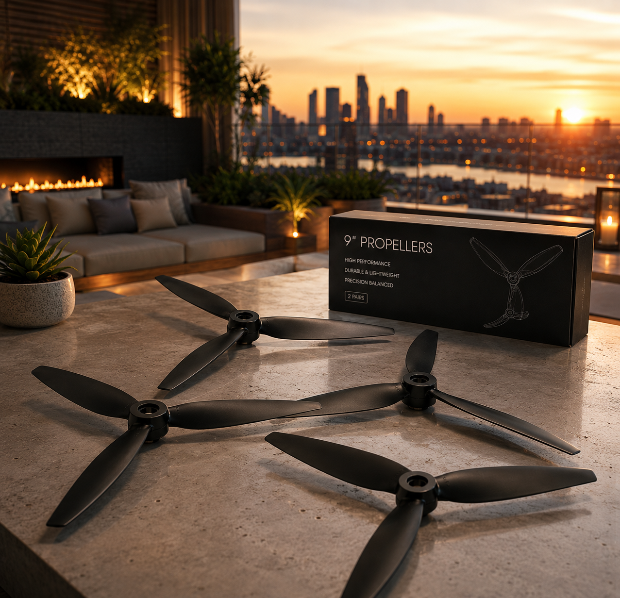 HQProp MacroQuad 9x5x3 Tri-Blade 9-Inch Propellers - Glass Fiber Reinforced (2CCW+2CW)