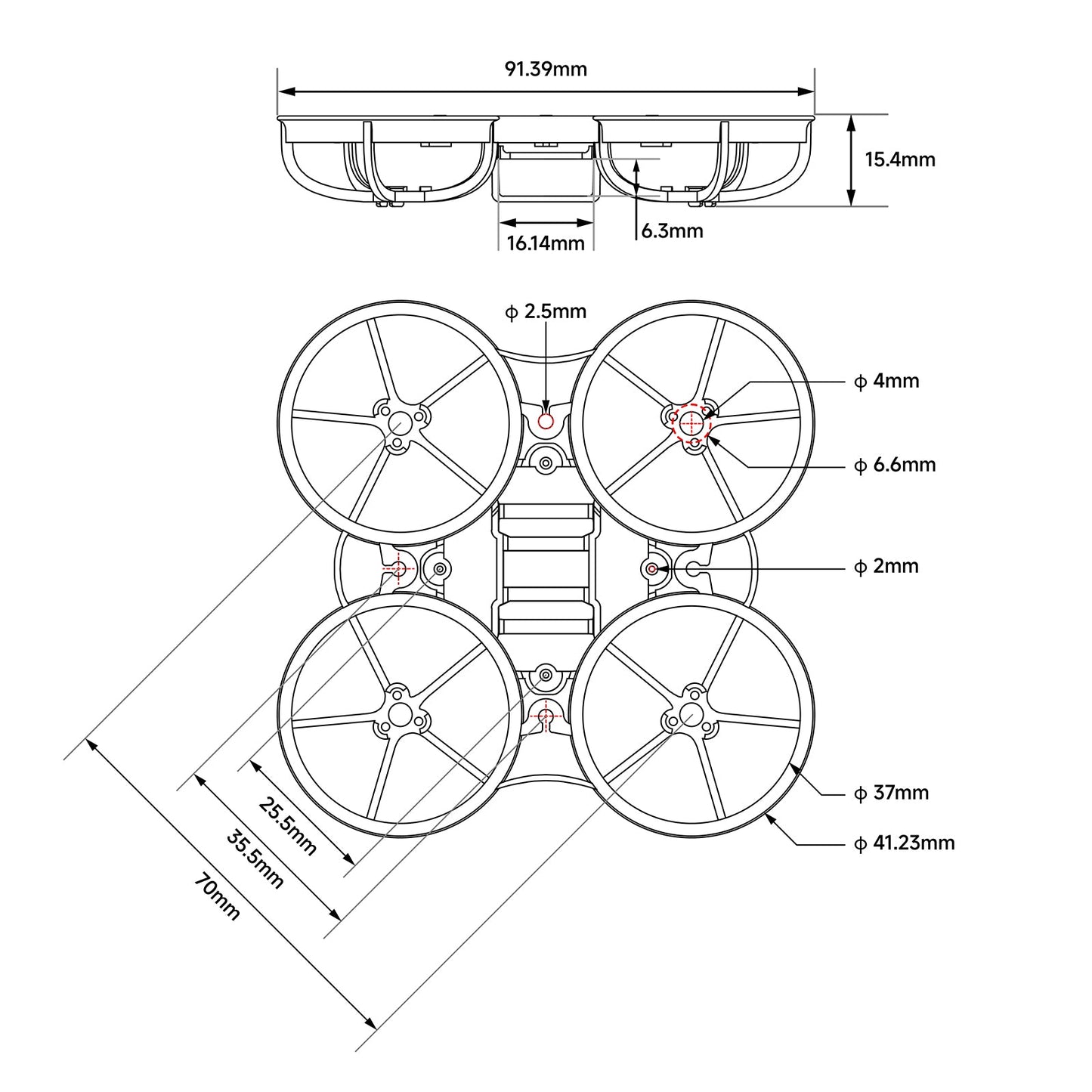 BetaFPV Meteor65 Pro II Whoop Frame - 70mm Wheelbase