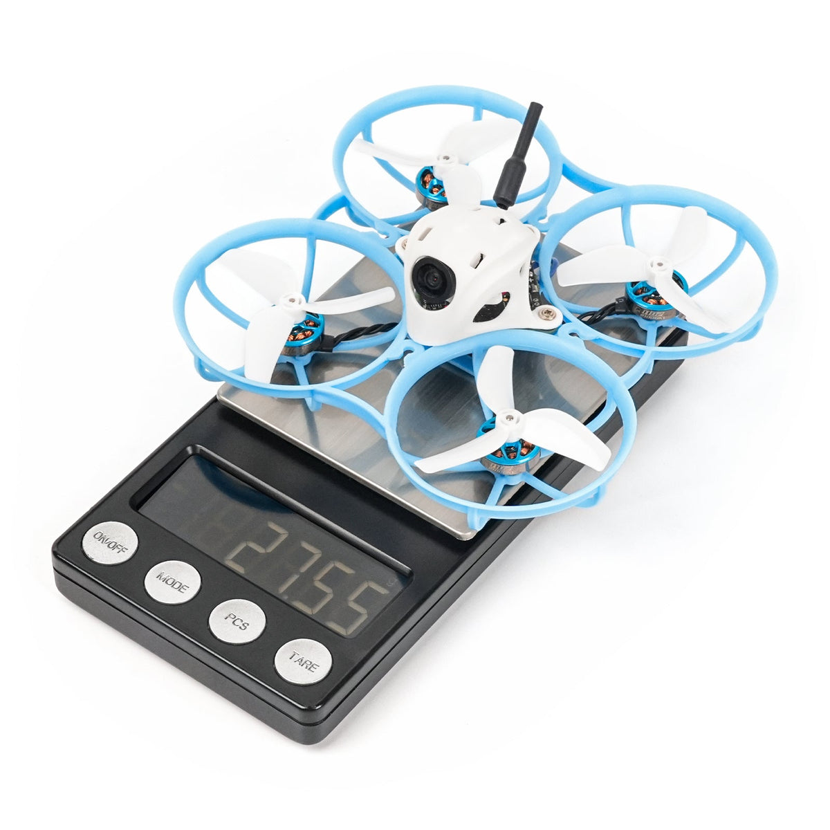 Meteor75 Pro II weight shown on scales