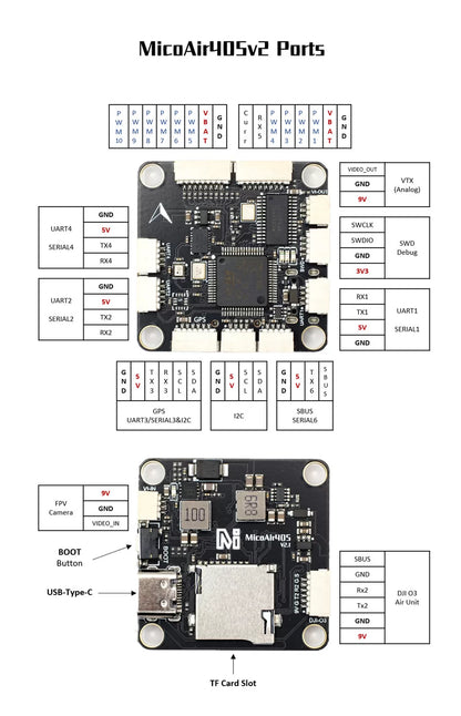 MicoAir405v2 F405 BMI088 30.5×30.5 2-6S 50A Flight Stack