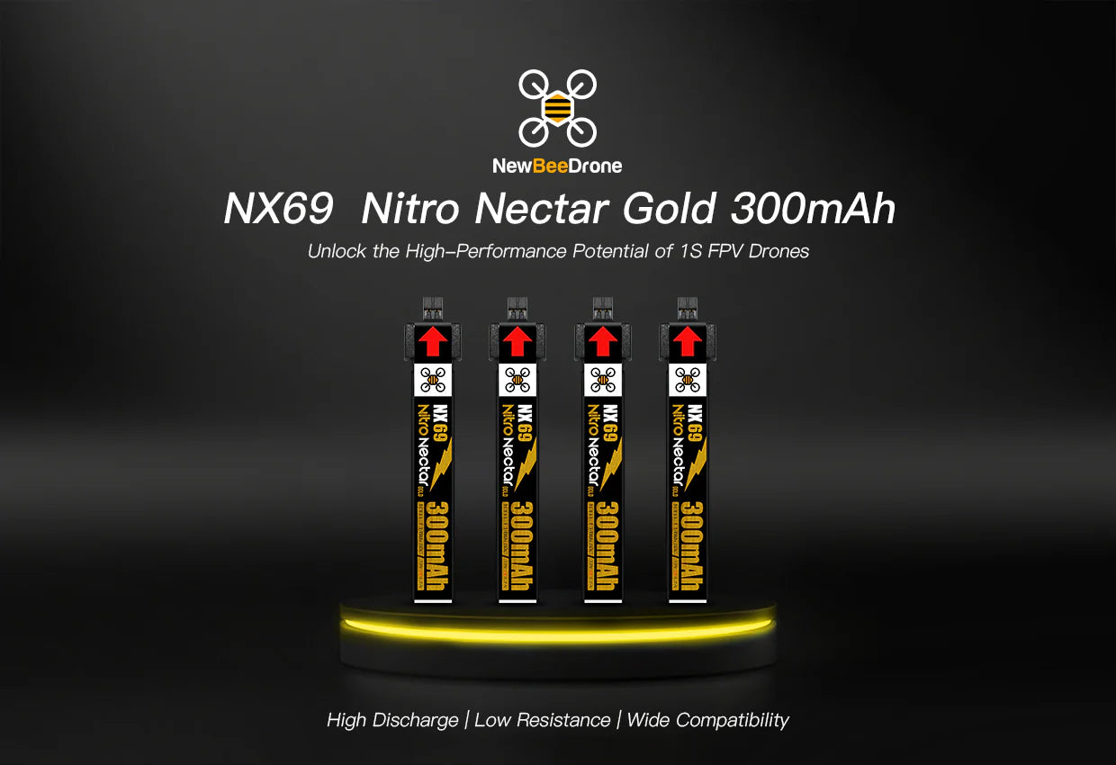 NewBeeDrone Nitro Nectar NX69 300mAh 1S 80C HV LiPo Battery 4xBatteries