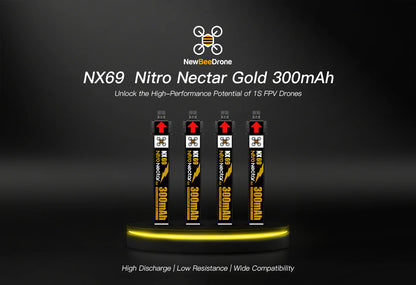 NewBeeDrone Nitro Nectar NX69 300mAh 1S 80C HV LiPo Battery 4xBatteries