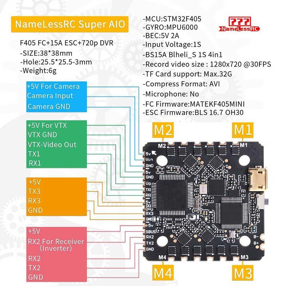 NameLessRC Super AIO FC+ESC+DVR F4 15A 720p 1S