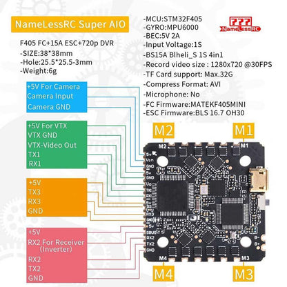 NameLessRC Super AIO FC+ESC+DVR F4 15A 720p 1S