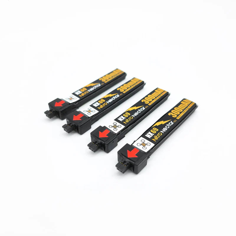 NewBeeDrone Nitro Nectar NX69 300mAh 1S 80C HV LiPo Battery 4xBatteries