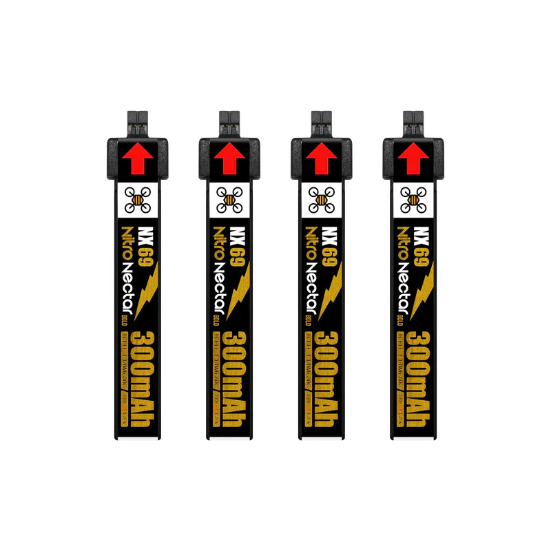 NewBeeDrone Nitro Nectar NX69 300mAh 1S 80C HV LiPo Battery 4xBatteries