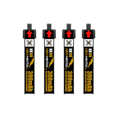 NewBeeDrone Nitro Nectar NX69 300mAh 1S 80C HV LiPo Battery 4xBatteries