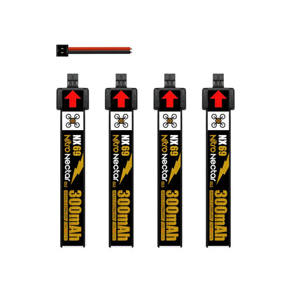 NewBeeDrone Nitro Nectar NX69 300mAh 1S 80C HV LiPo Battery 4xBatteries