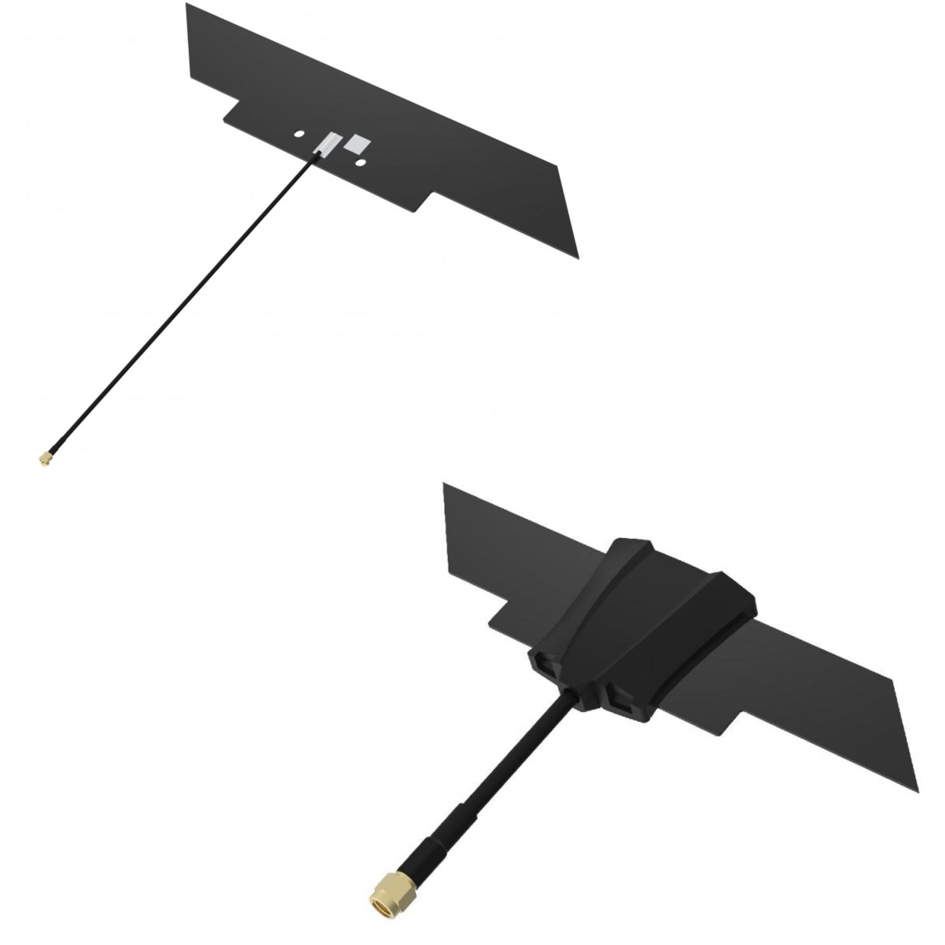 Two black antennas on a white background