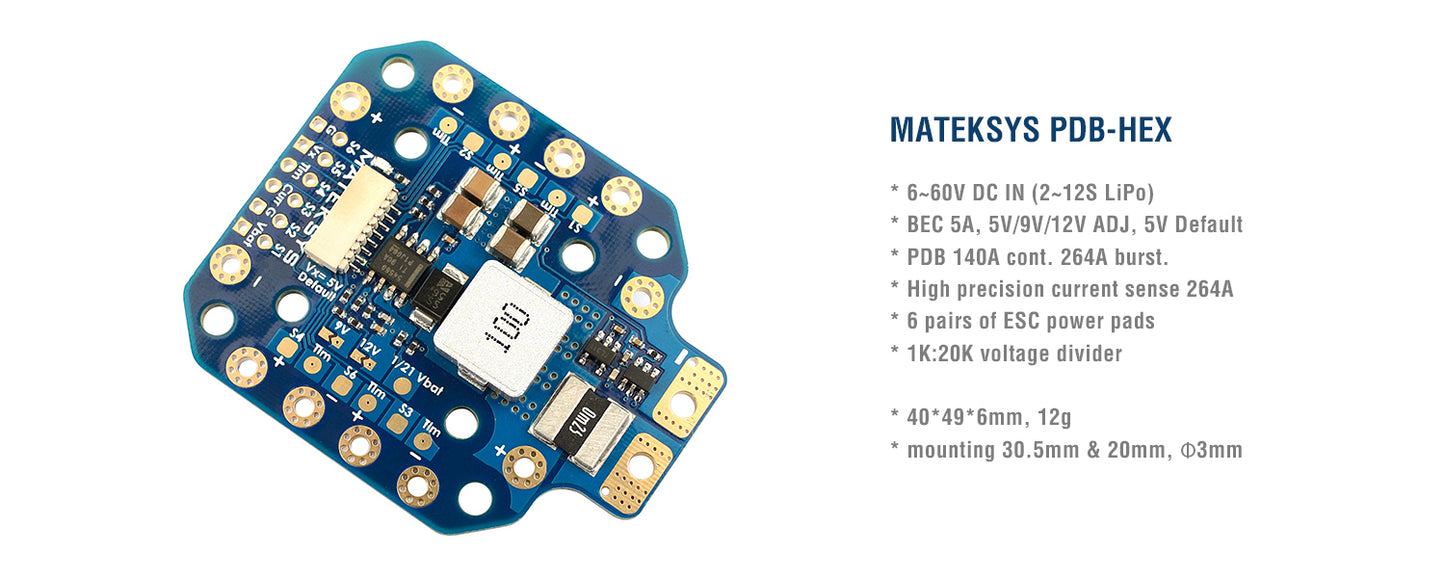 Matek PDB-HEX 2-12S High Current PDB with 140A Current Sensor & Dual BEC
