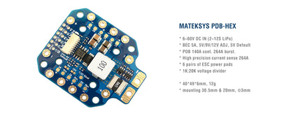 Matek PDB-HEX 2-12S High Current PDB with 140A Current Sensor & Dual BEC