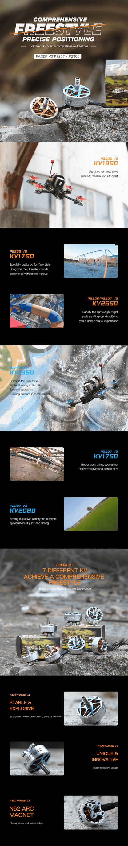 T-Motor PACER P2207 V3 Motor (1750kV, 1950kV, 2080VkV, 2550kV)