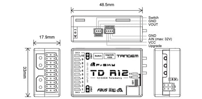 FrSky TD R12 Tandem Dual-Band Receiver (2.4GHz/900MHz)