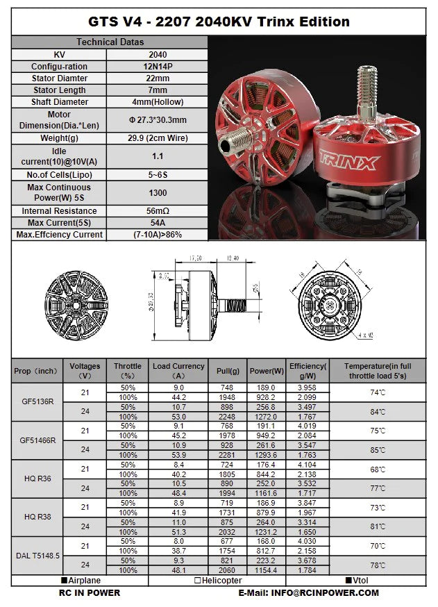 CERAMIC POWER GEAR BIG LOGO RED×L RCinPower GTS V4 2207 Motor Trinx Edition 2040kV [SL4