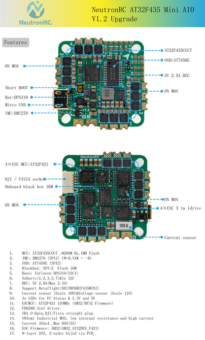 NeutronRC AT32F435 Mini AIO Flight Controller